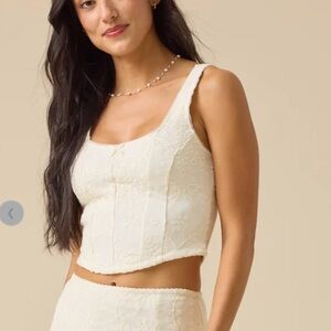Altar'd State Cream Floral Embroidered Lace Tank Top Corset Style